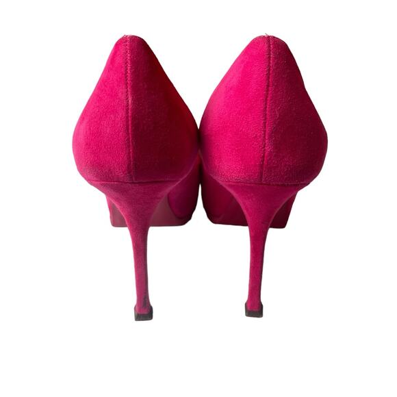 SAINT LAURENT Suede Patent Goatskin Tribute Two 80 Platform Pumps 39.5 Fuchsia - Picture 3 of 9